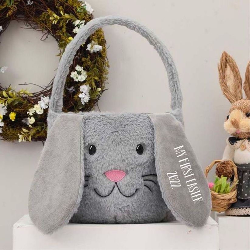 Personalised Easter Basket grey with floppy ears | Easter Hunt Basket Australia - Lulu Babe