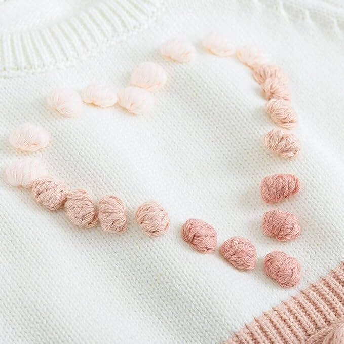 Emily Knit Baby Romper Pink | Winter Romper with Pom Pom Heart - Lulu Babe