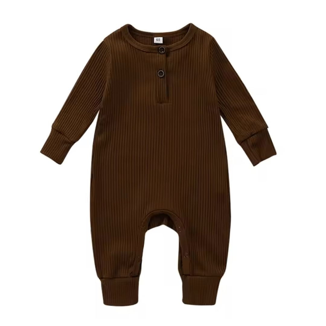 Ribbed Long Sleeve Baby Onesie - brown