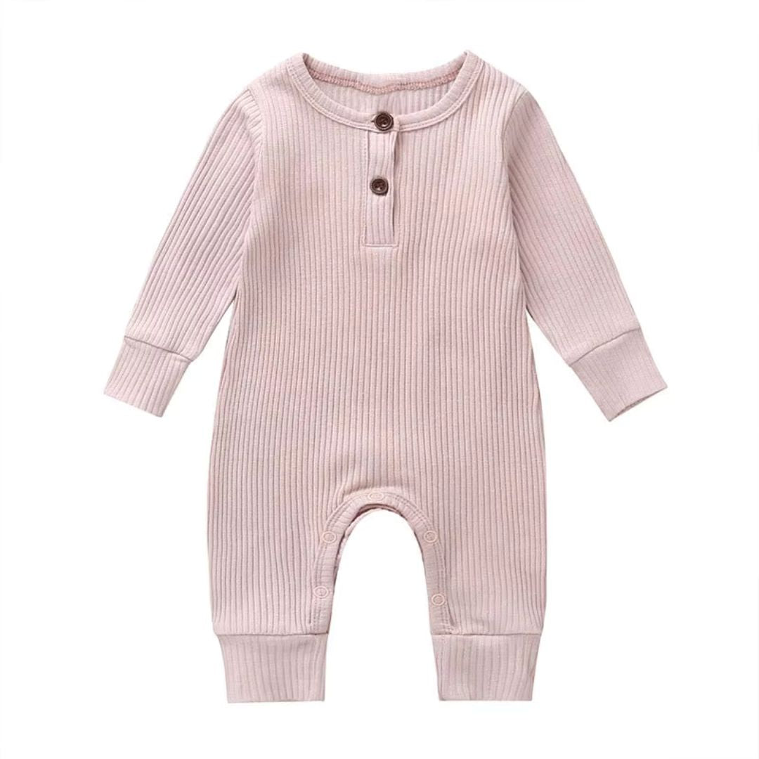 Ribbed Long Sleeve Baby Onesie - blush pink