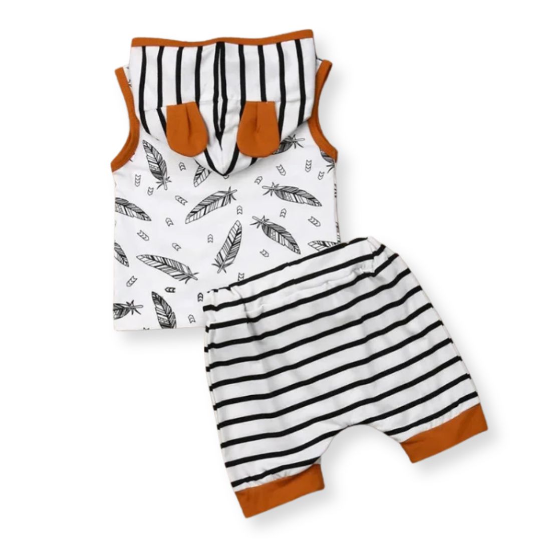 Feather & Stripe Hooded Set