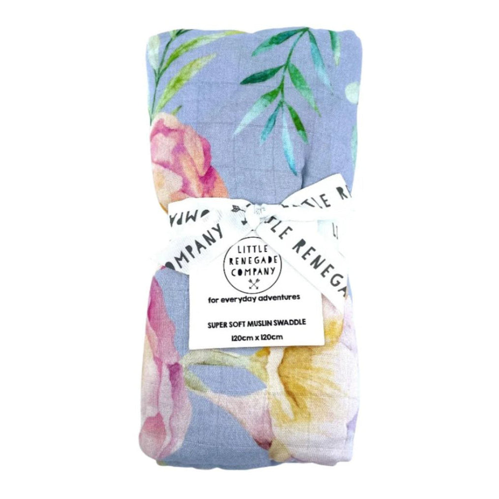 Floral muslin baby swaddle wrap by Little Renegade Company