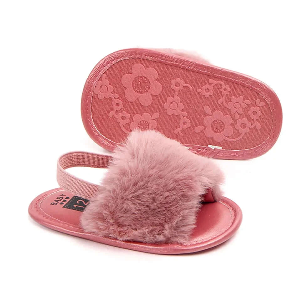 Fluffy Baby Slides Rose Pink | Adorable Baby Sandals - Lulu Babe