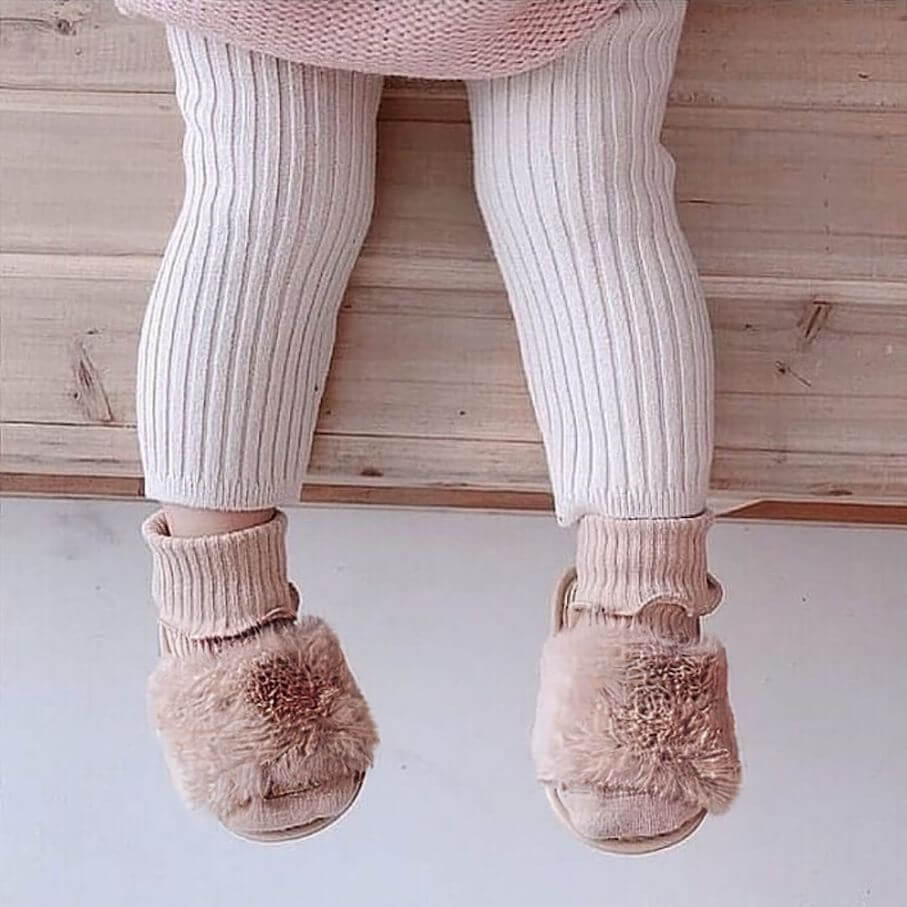 Fluffy Baby Slides | Adorable Baby Sandals (in brown, rose pink, white & red) - Lulu Babe