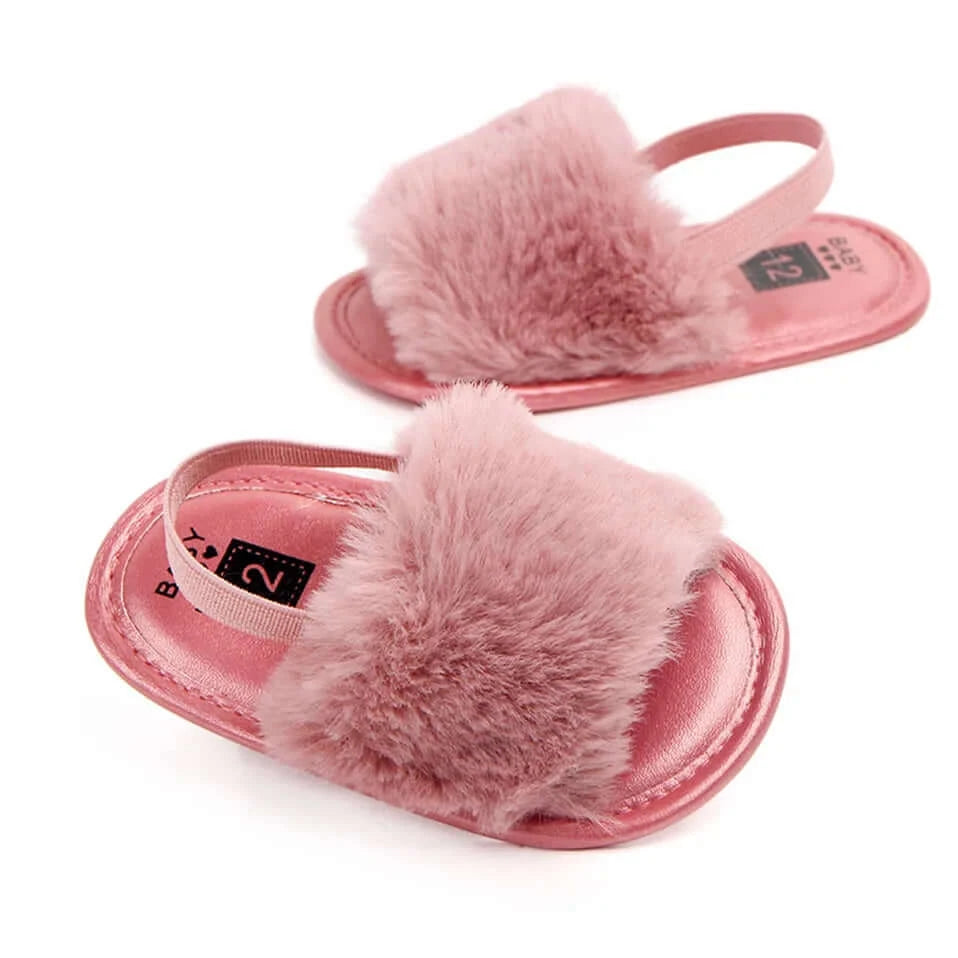 Fluffy Baby Slides Rose Pink | Adorable Baby Sandals - Lulu Babe