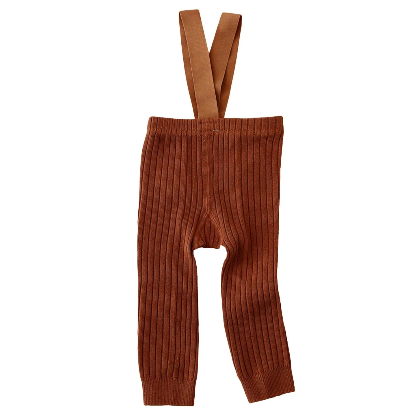 Ribbed baby suspender leggings in cinnamon