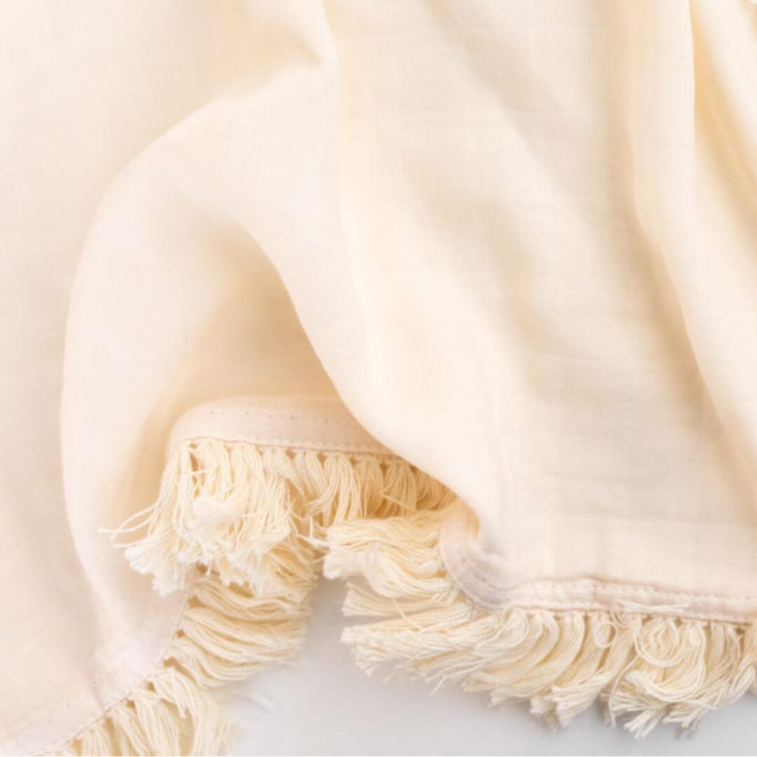 Fringed Muslin Baby Swaddle | Bamboo & Cotton Blend - a thoughtful newborn gift - Lulu Babe