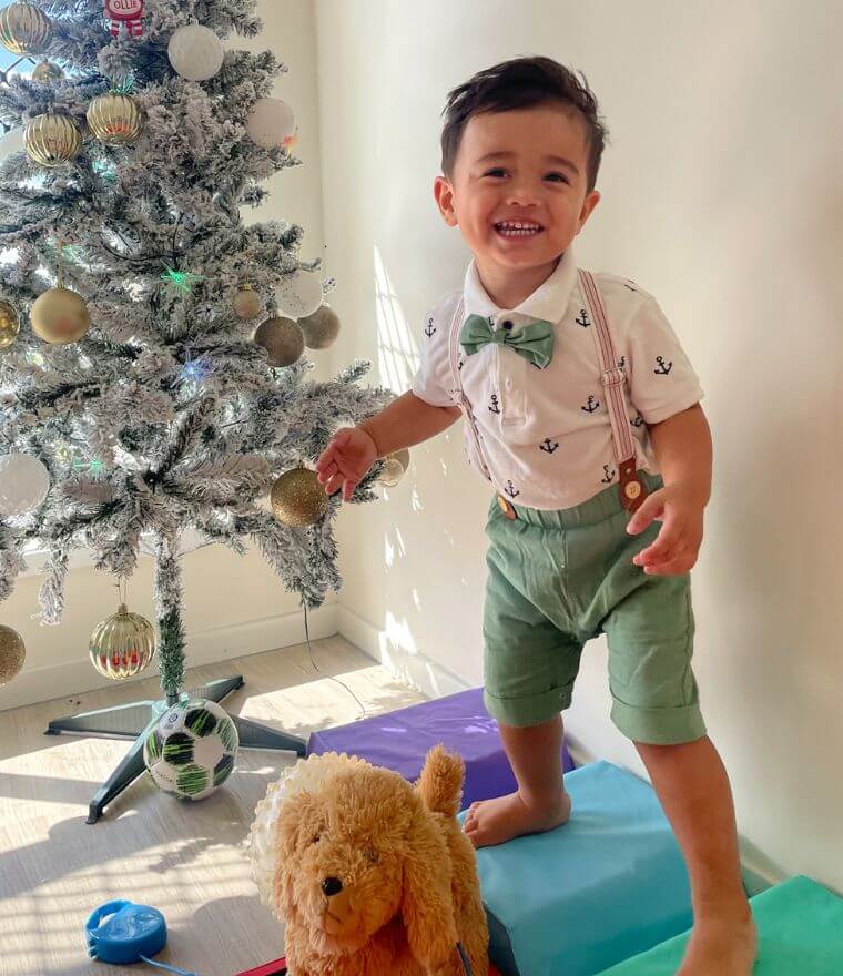 Baby Boy Formal Outfit in green | Suspender Shorts & Romper Set - Lulu Babe