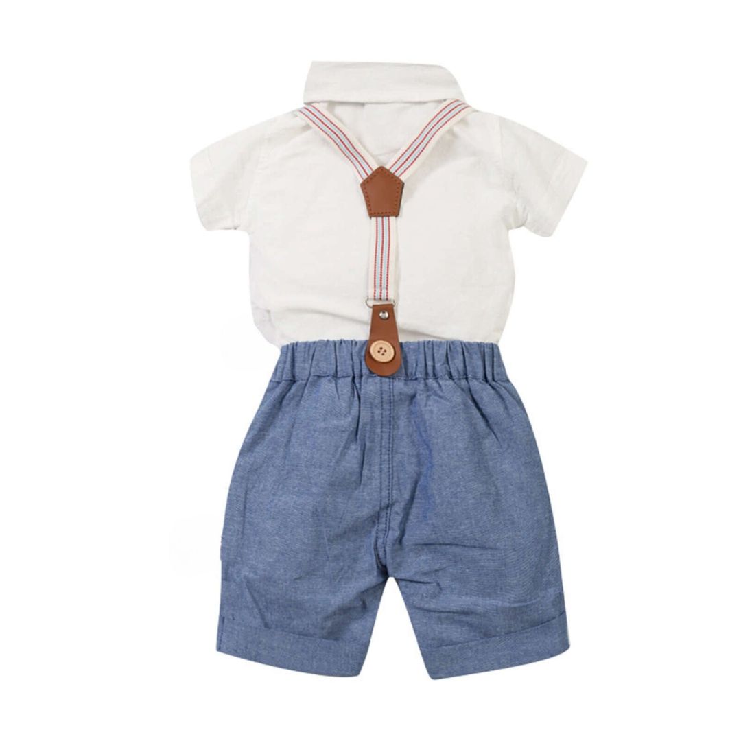 Baby Boy Formal Outfit | Suspender Shorts & Romper Set - Lulu Babe