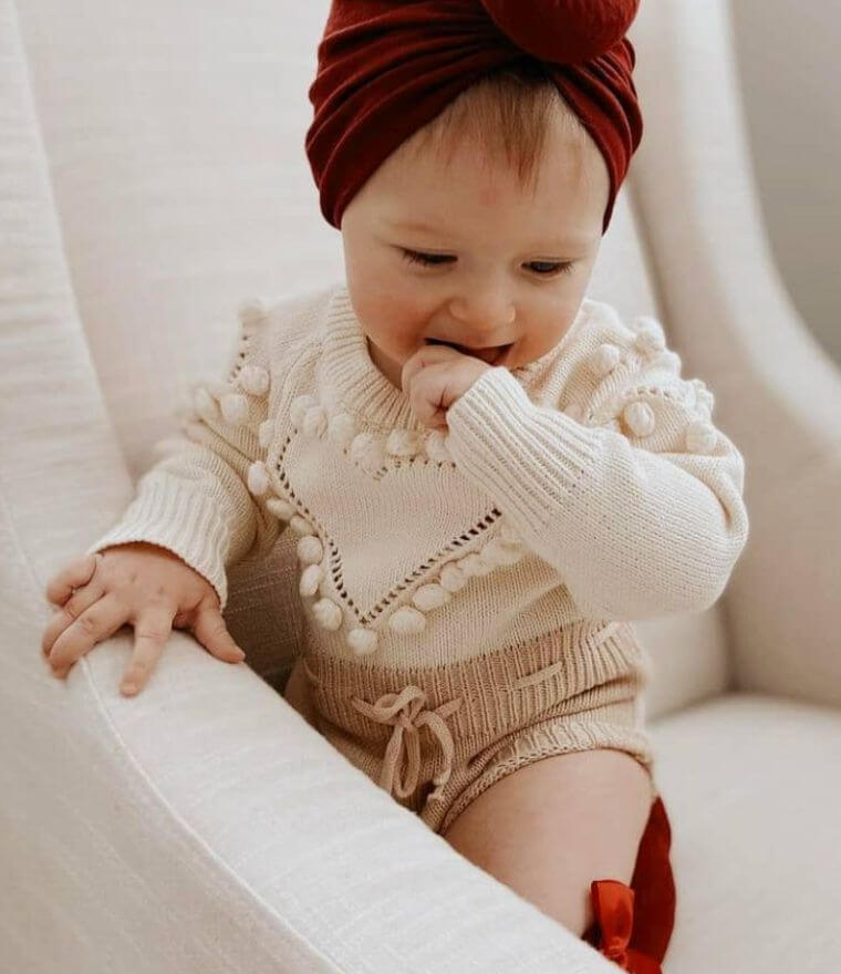 Baby Girl Knit Heart Romper | Adorable Long Sleeve Onesie - Lulu Babe