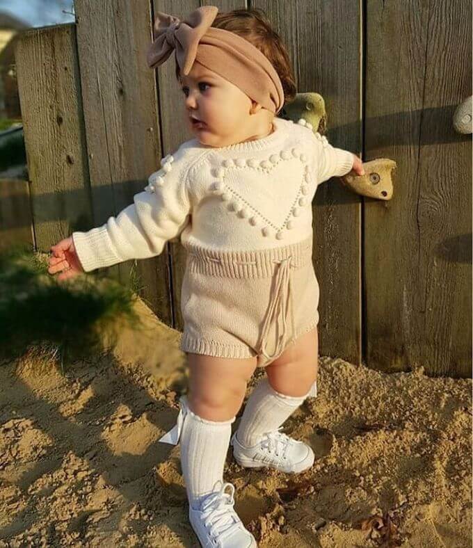 Baby Girl Knit Heart Romper | Adorable Long Sleeve Onesie - Lulu Babe