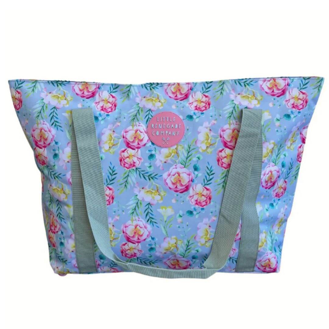 Blue and pink floral tote bag by Little Renegade Company