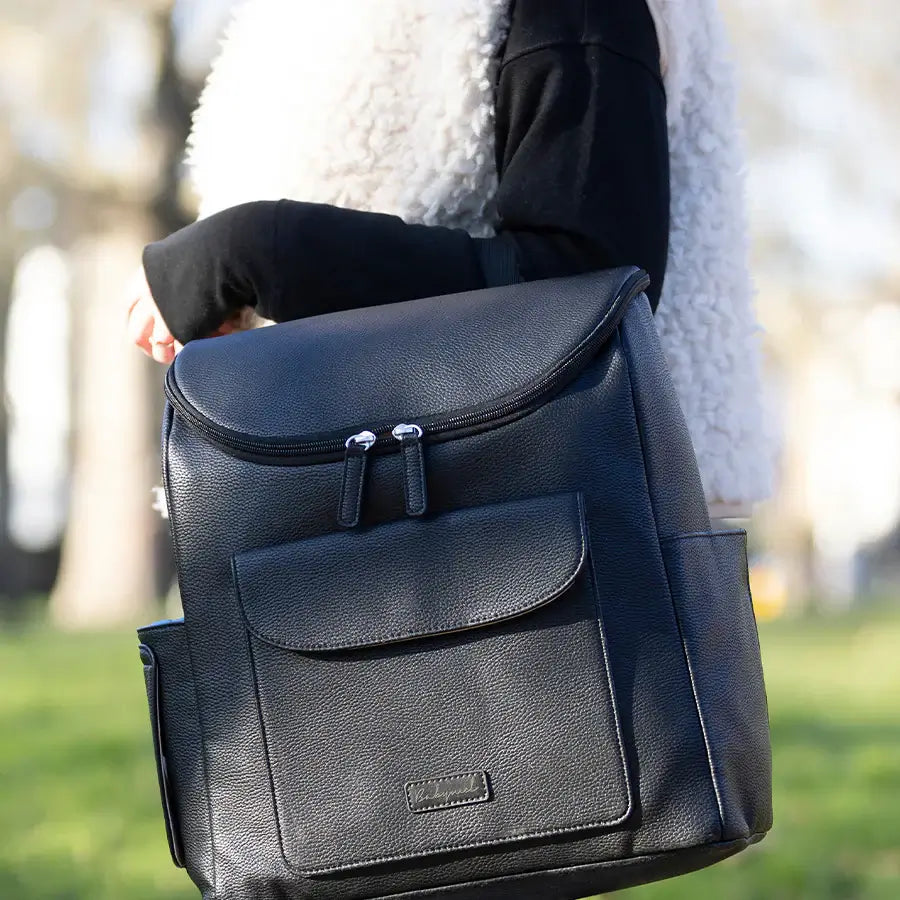Lifestyle image of Babymel Lennox Nappy Backpack in black