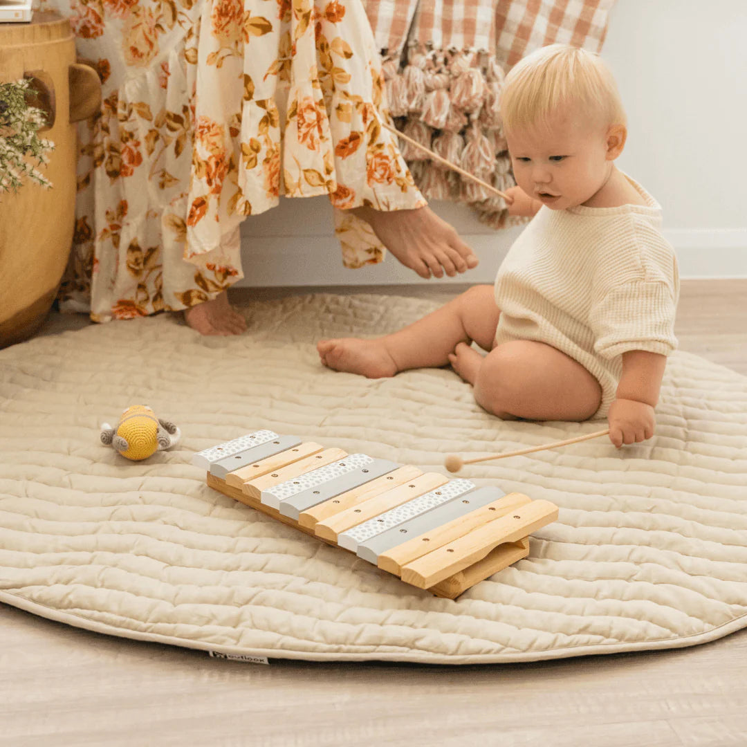 Linen Baby Play Mat in wheat colour | Waterproof & Washable - Lulu Babe
