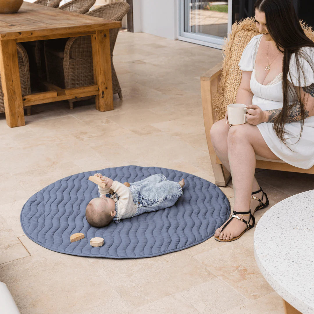 Linen Baby Play Mat in French blue | Waterproof & Washable - Lulu Babe