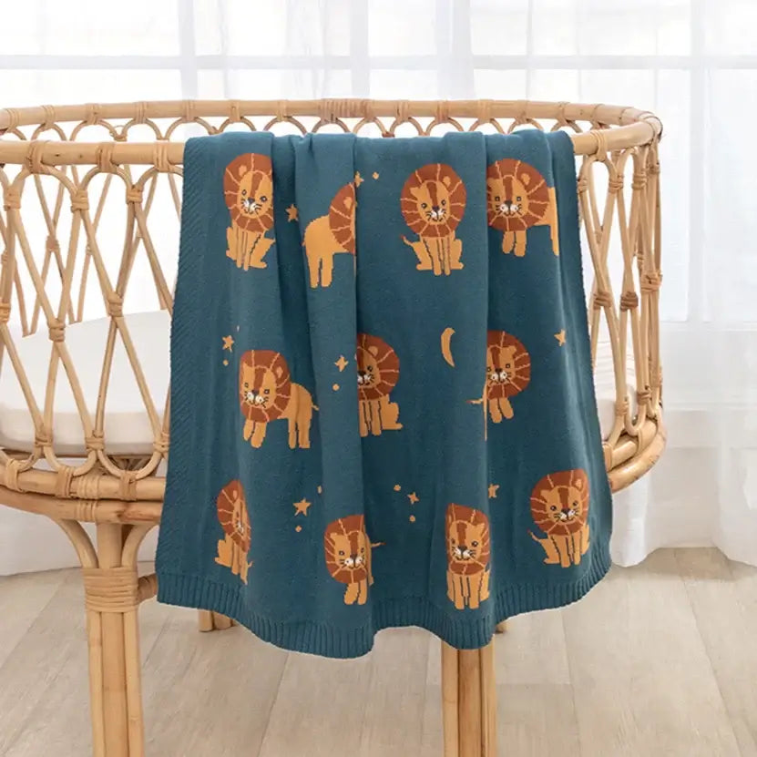 Lion Knit Baby Blanket – 100% Cotton, Perfect for Pram or Bassinet