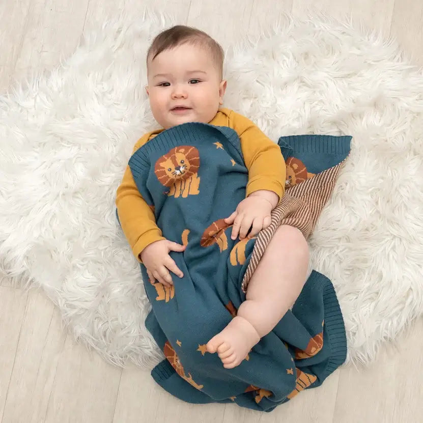 Lion Knit Baby Blanket – 100% Cotton
