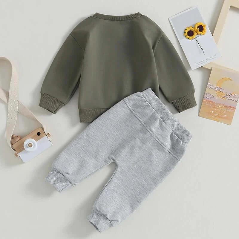 Little Dude Baby Set in olive green - rear view