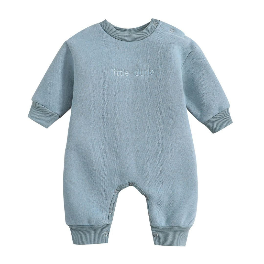 Little Dude baby boy long-sleeve romper in blue