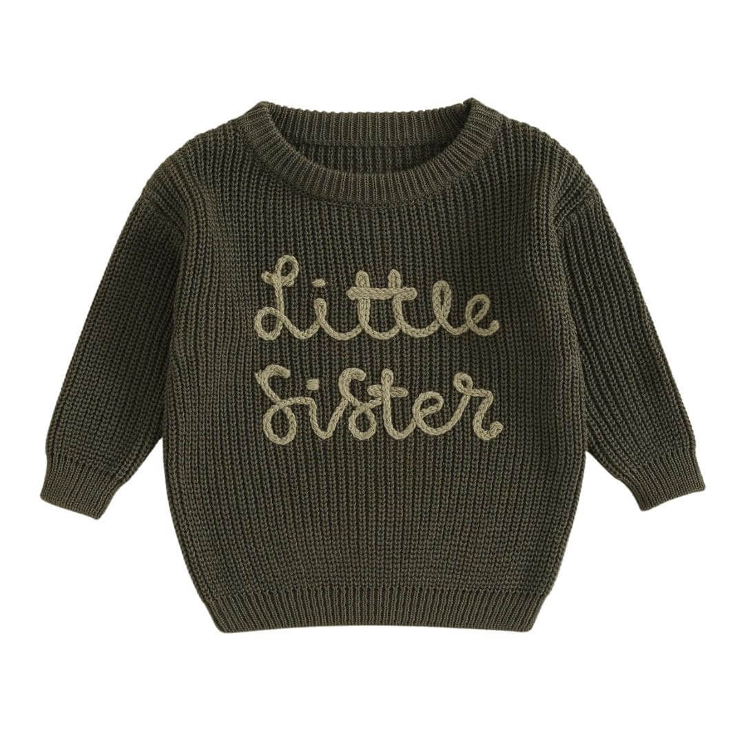 Little Siste Jumper for baby girls 0-18 months in dark green knit