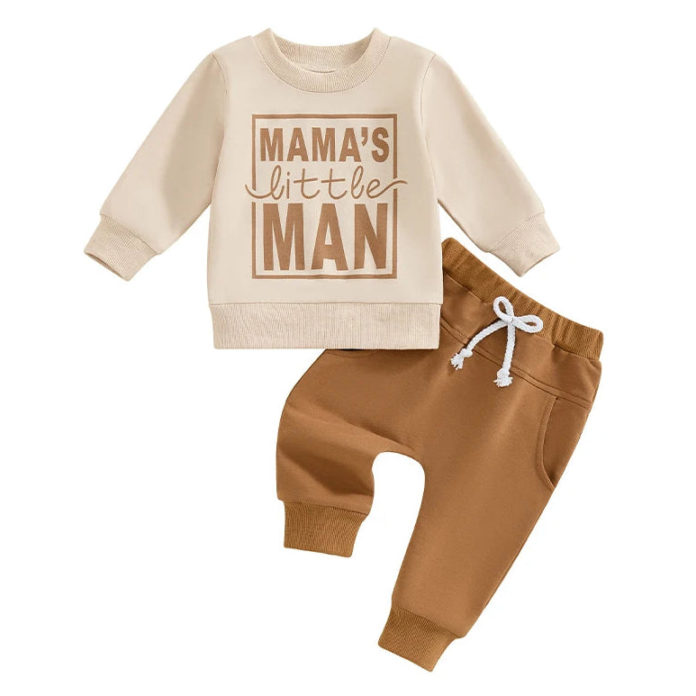 Mama's Little Man baby boy tracksuit set in beige and tan