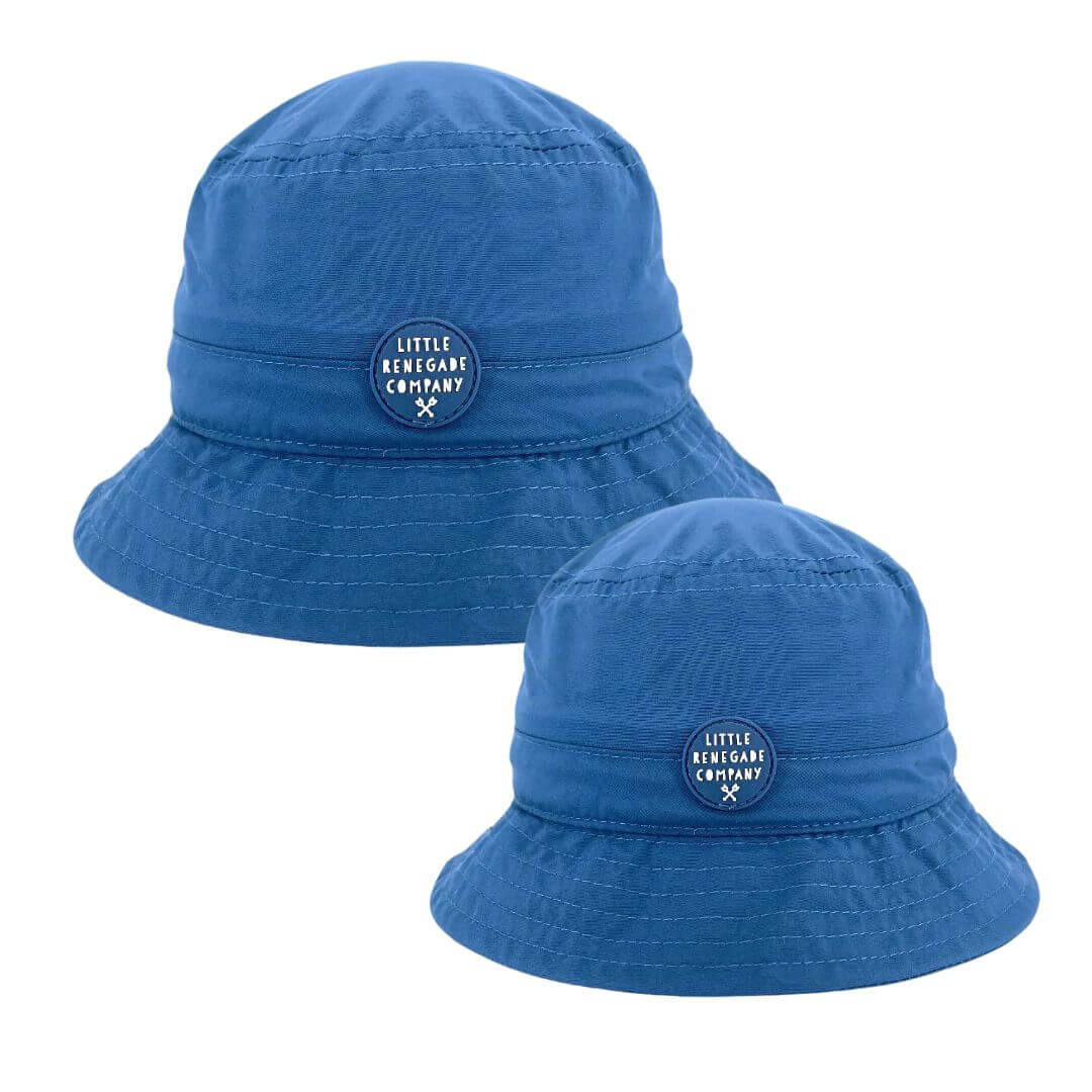 Set of 2 matching blue bucket hats from Little Renegade Company for dad and child
