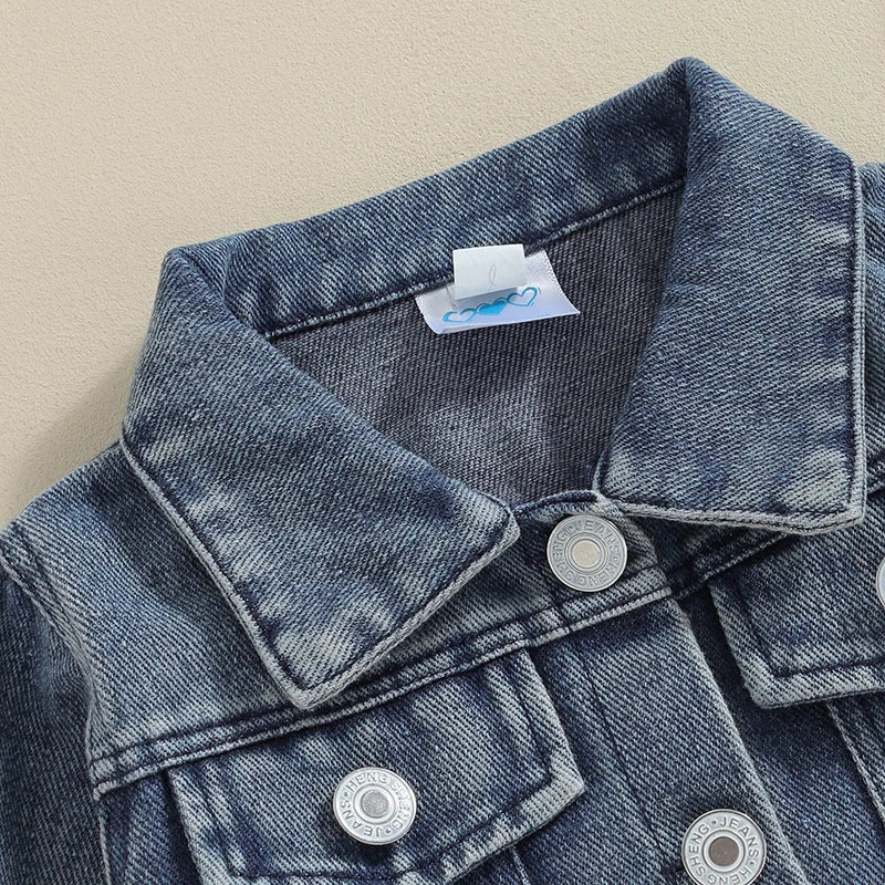 Closeup of denim jacket collar