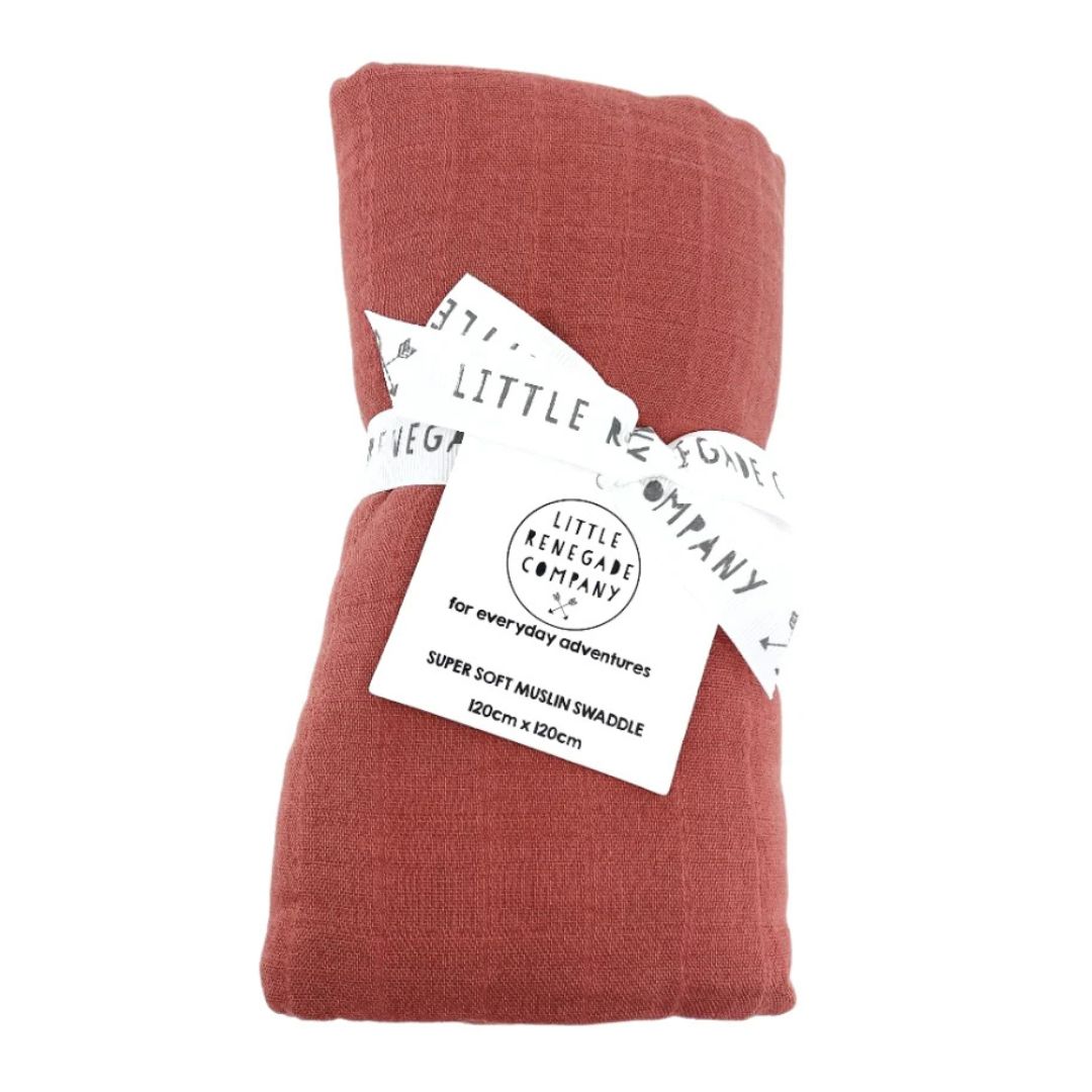 Muslin baby wrap in rust by Little Renegade Company