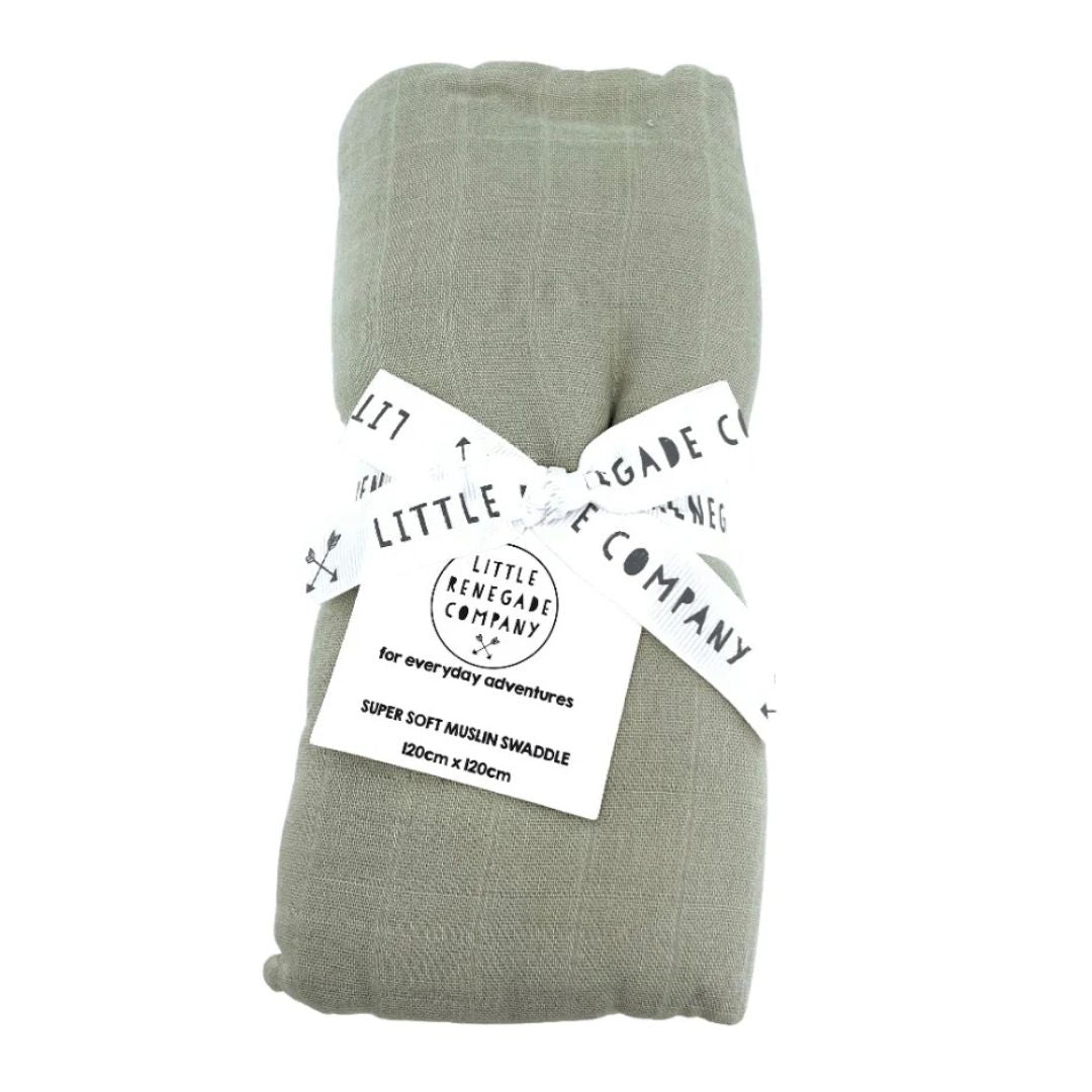 Sage green muslin baby wrap by Little Renegade Company