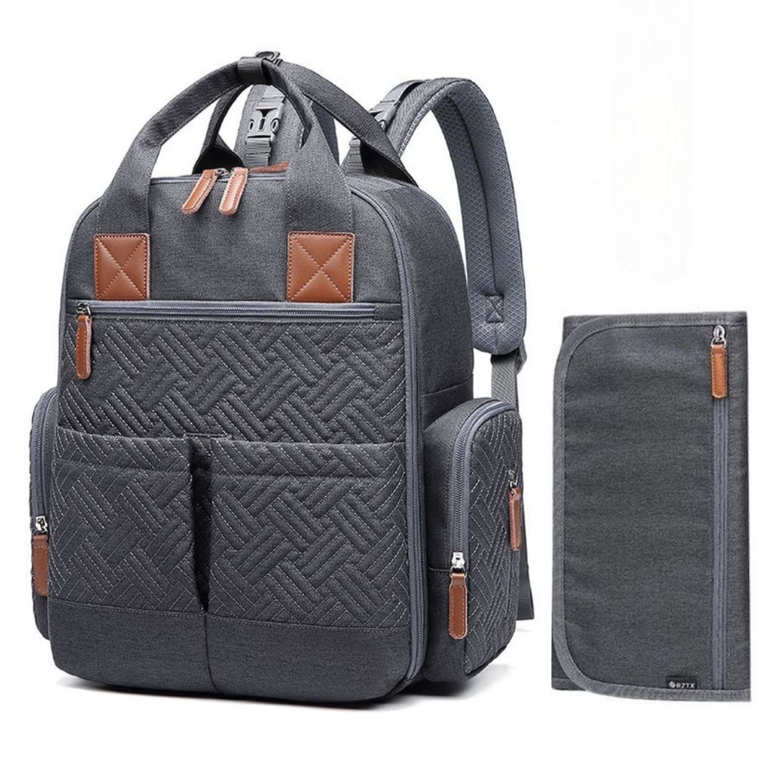 Charcoal grey quilted nappy bag backpack with matching change mat