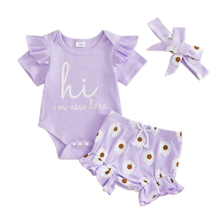 Hi I'm New Here baby girl outfit - lilac