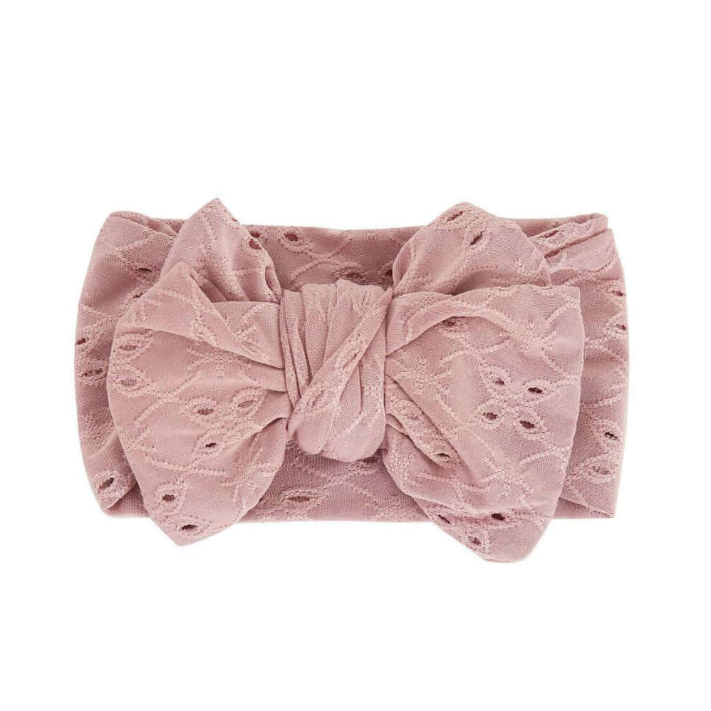 Nora baby bow topknot headband in dusty pink
