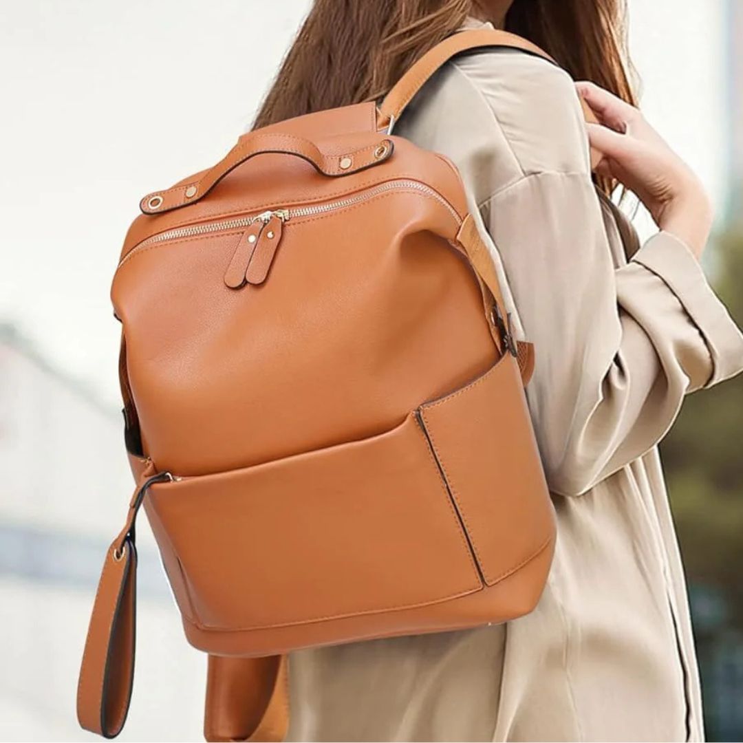 Penelope Nappy Bag in tan vegan leather | Lifestyle image - Lulu Babe