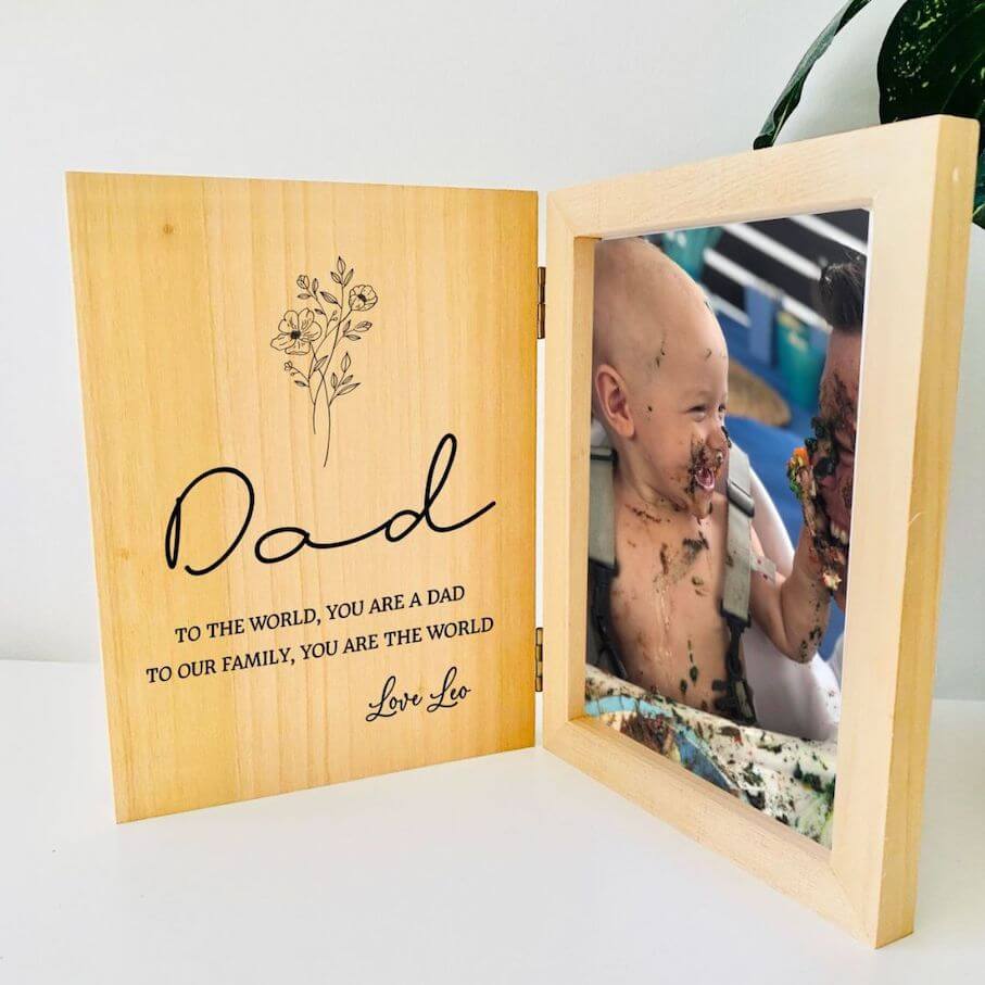 Personalised Fathers Day Photo Frame | Hinged Solid Wood Frame