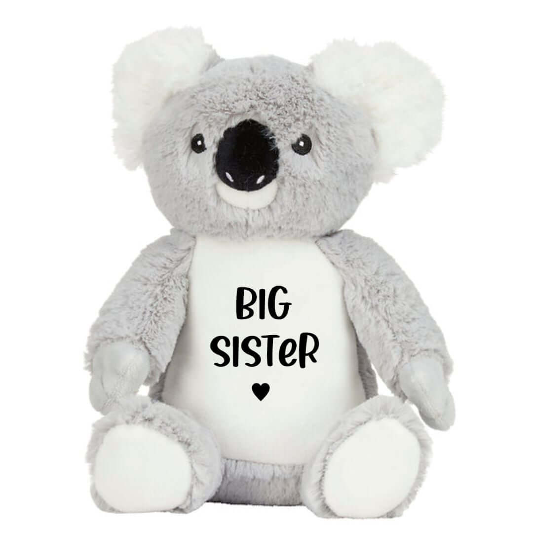 Personalised koala plush for big sister gift with heart motif