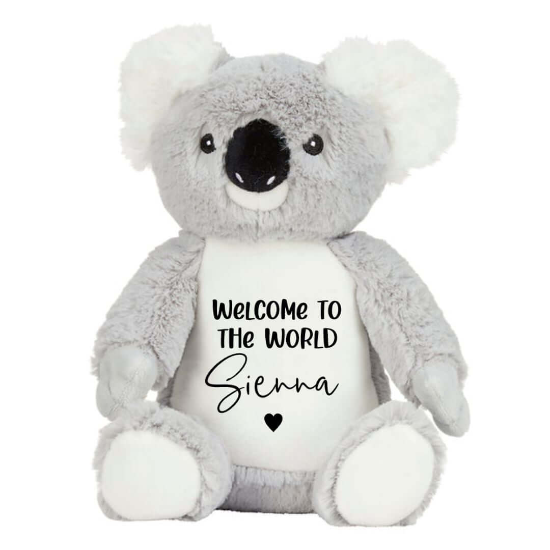 Personalised koala plush toy customised with heart and baby's name