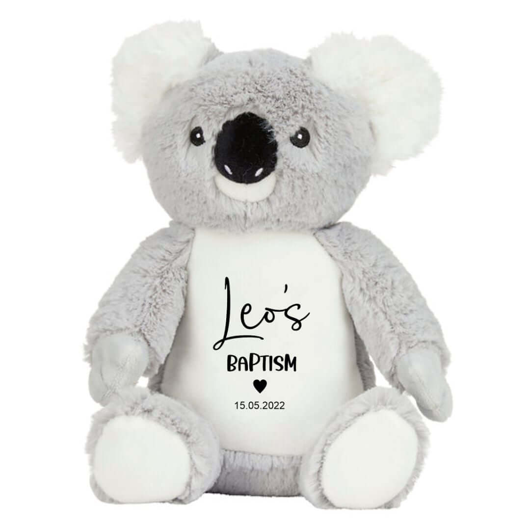 Personalised Koala Plush for baptism - with heart and baby's name & date