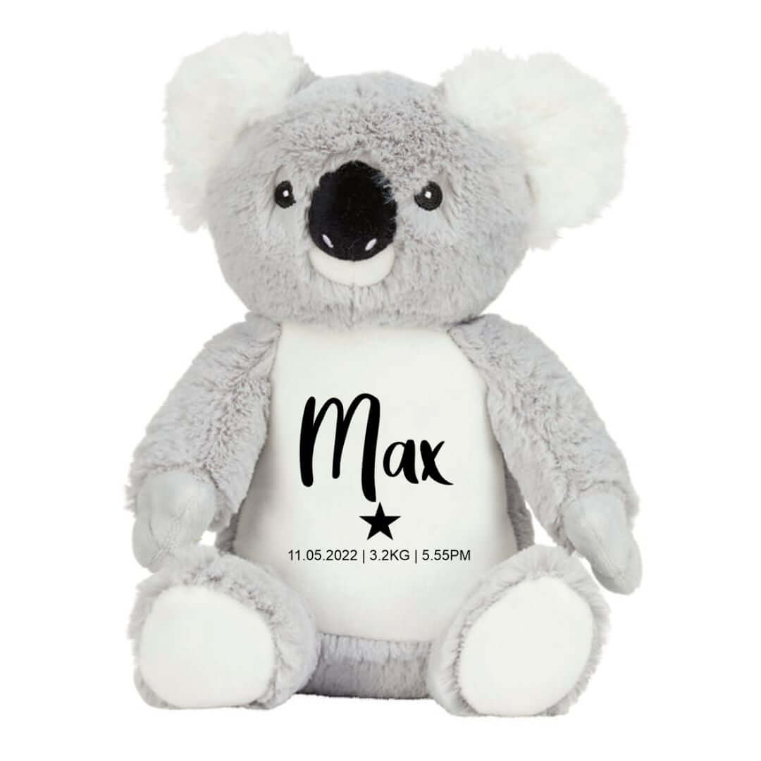 Personalised Koala Plush Toy - with star and baby's birth details