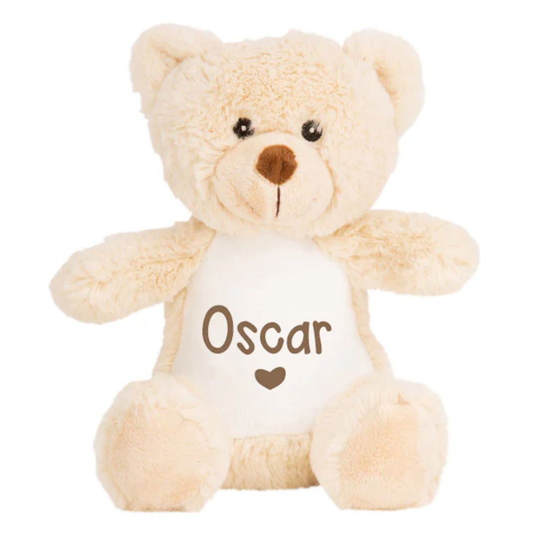 Cream teddy bear personalised with child's name