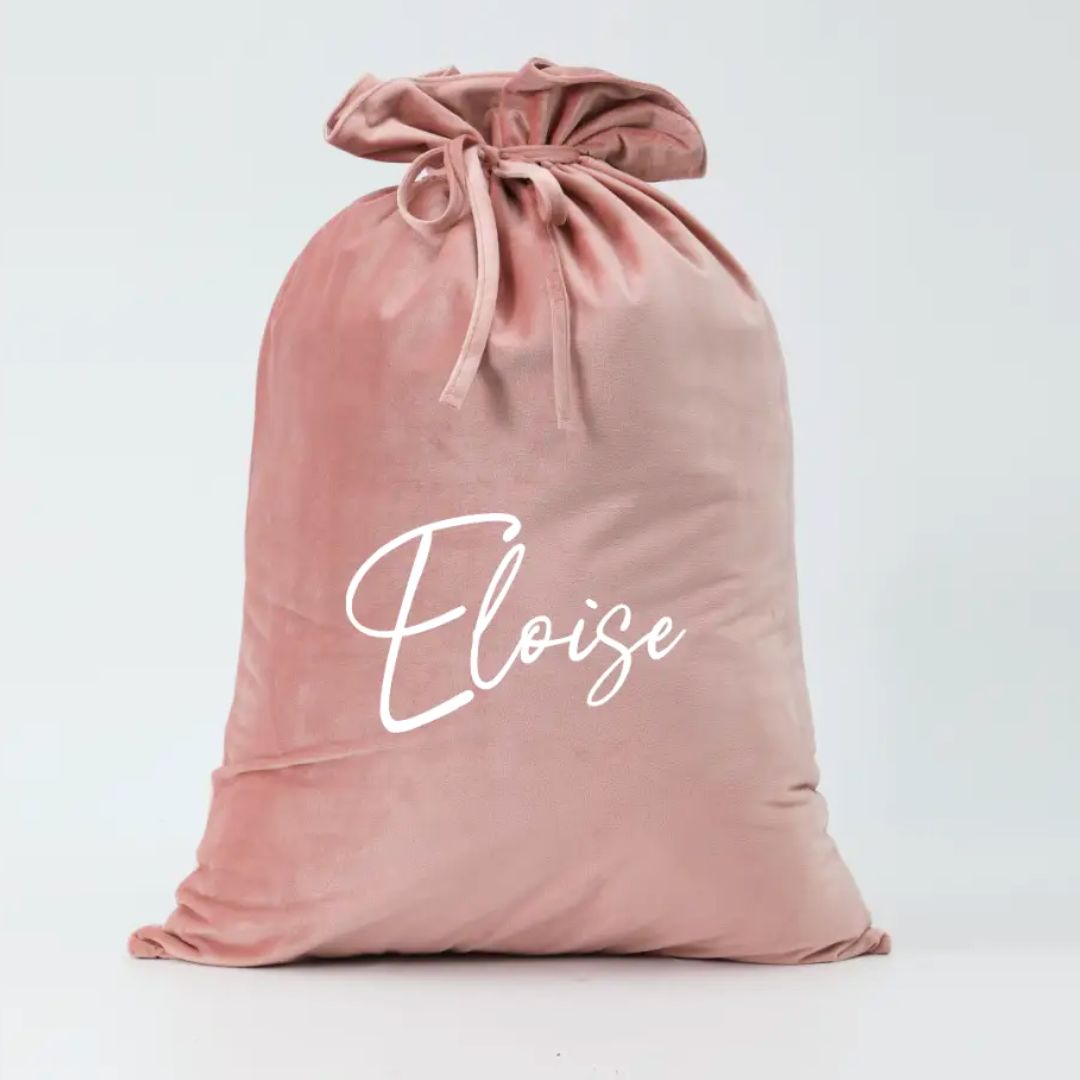 Personalised Santa Sack Blush | Velvet Kids Christmas Sack - Lulu Babe