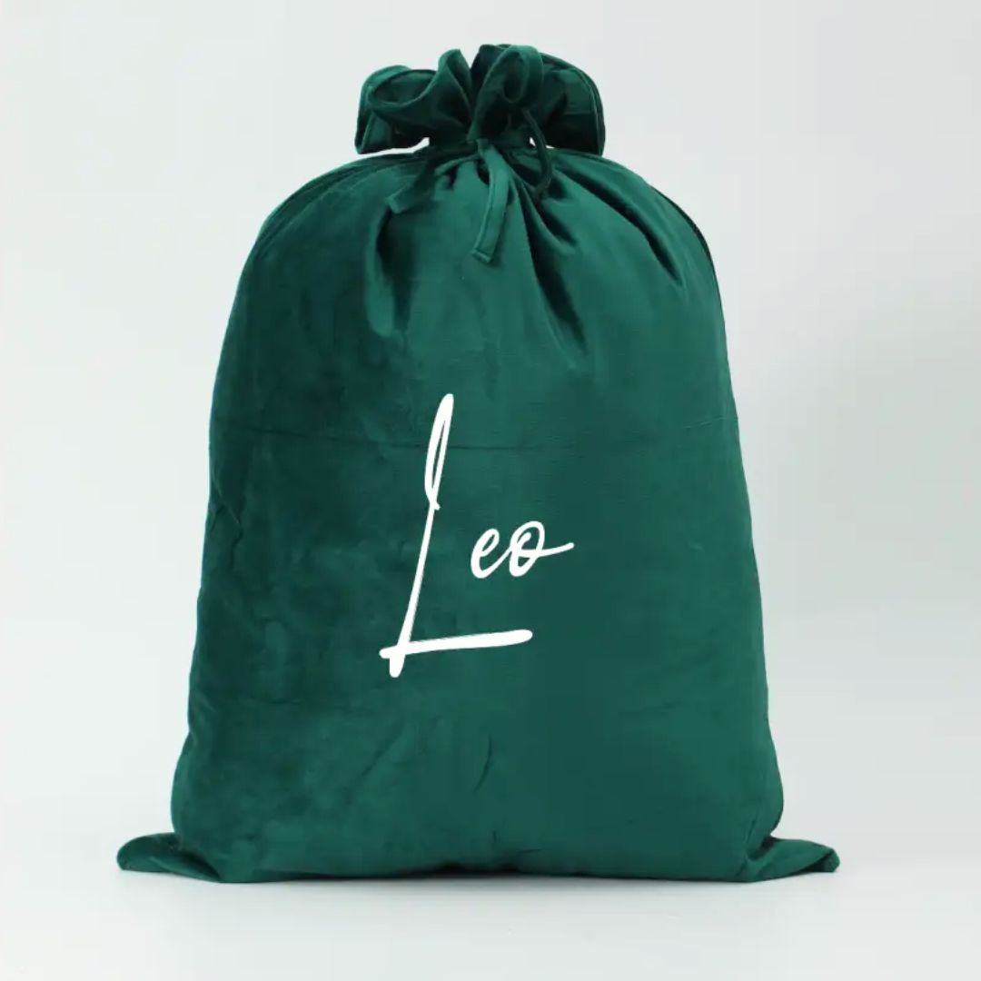 Personalised Santa Sack Green | Velvet Kids Christmas Sack - Lulu Babe