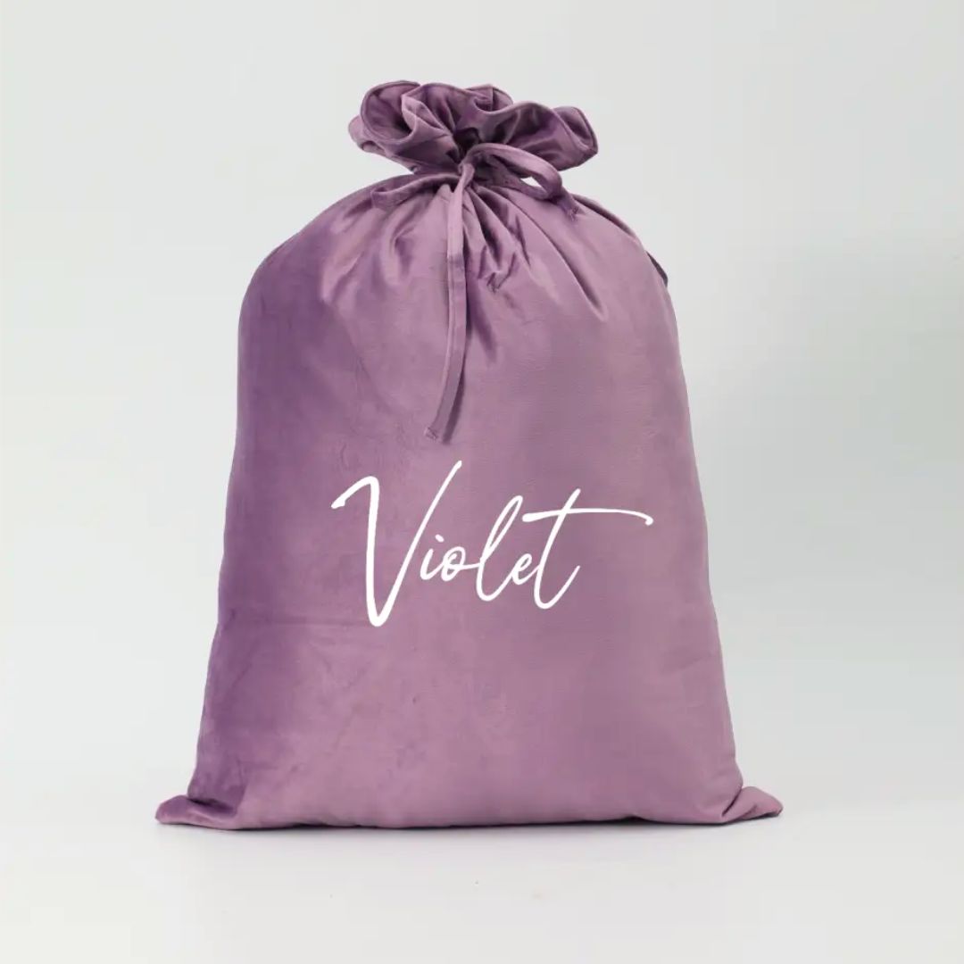 Personalised Santa Sack Lilac | Velvet Kids Christmas Sack - Lulu Babe
