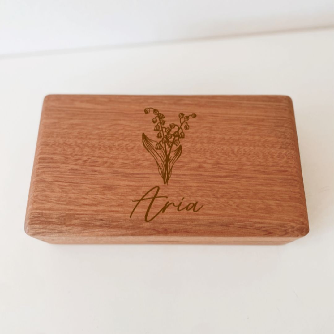 Personalised Wooden Jewellery Box engraved with your birth flower