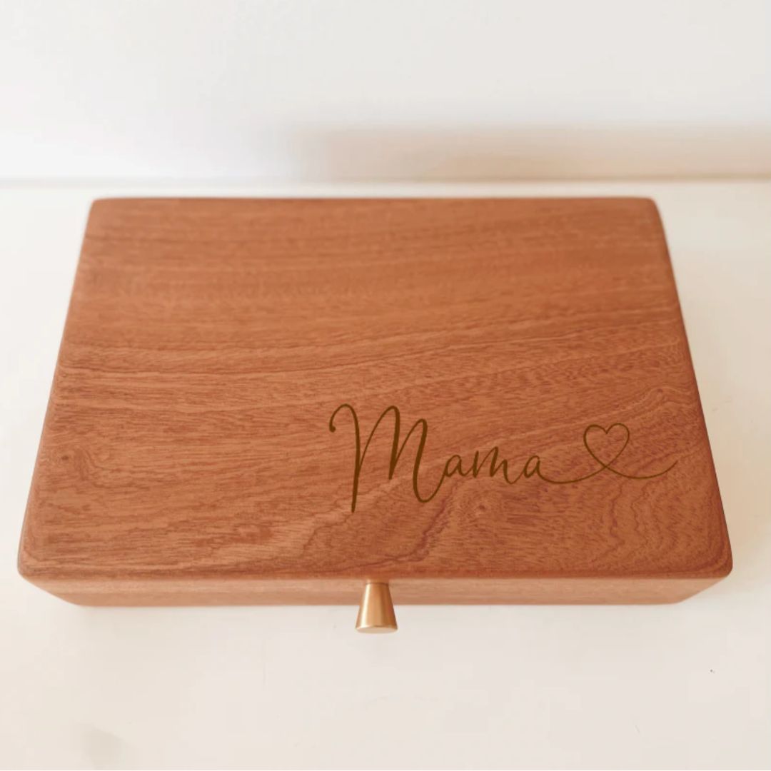 Wooden jewellery box with name engraved, heart design