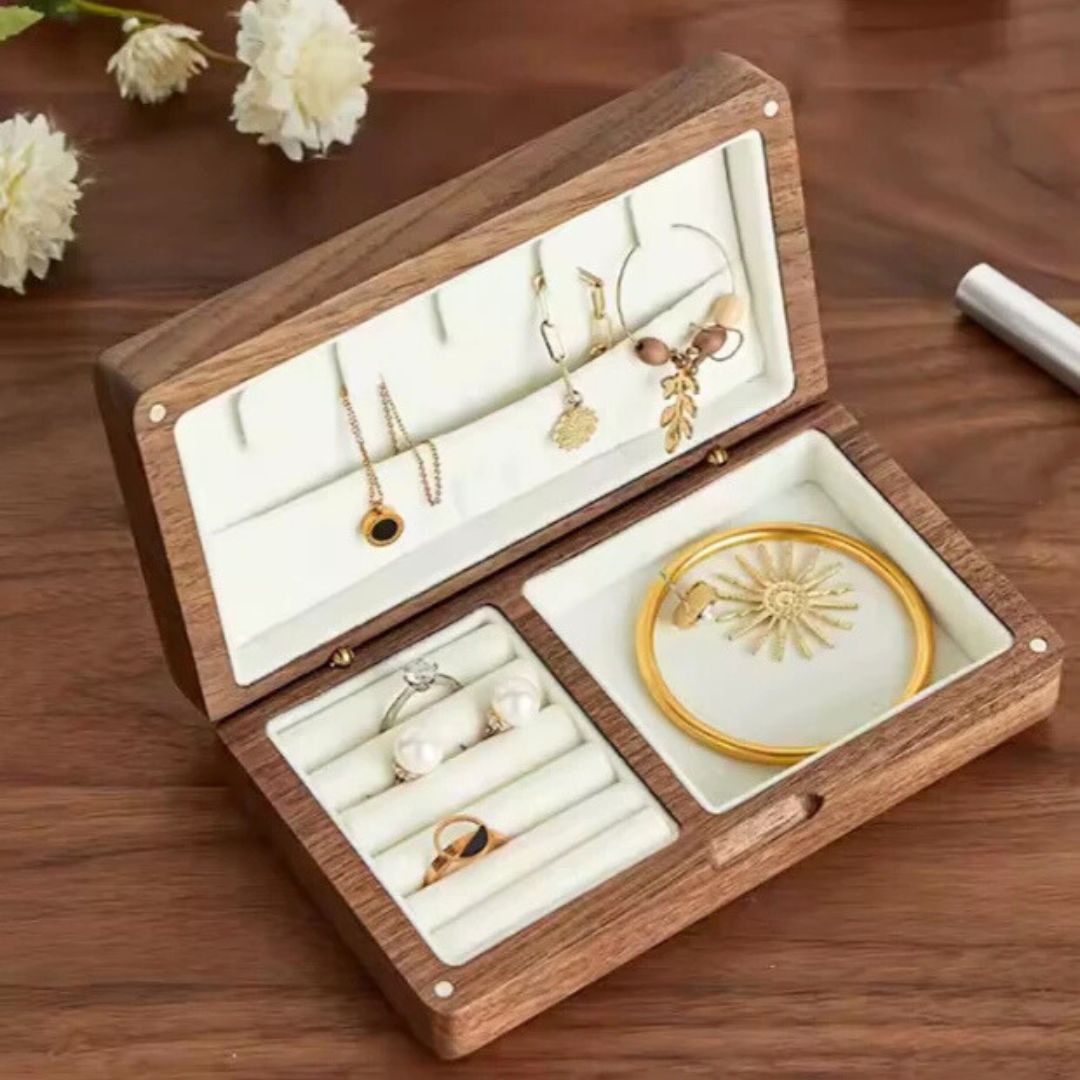 Personalised Wooden Jewellery Box engraved with birth flower or heart- inside view