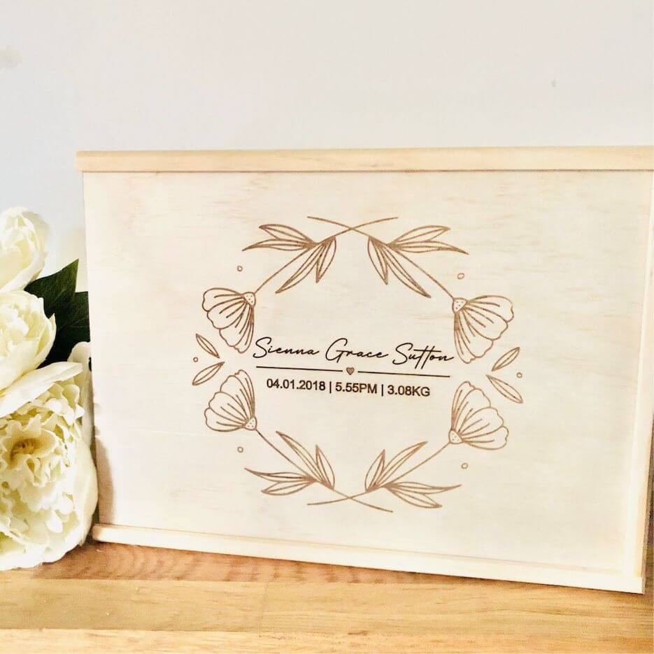 Personalised Wooden Memory Box | Large Baby Keepsake Box