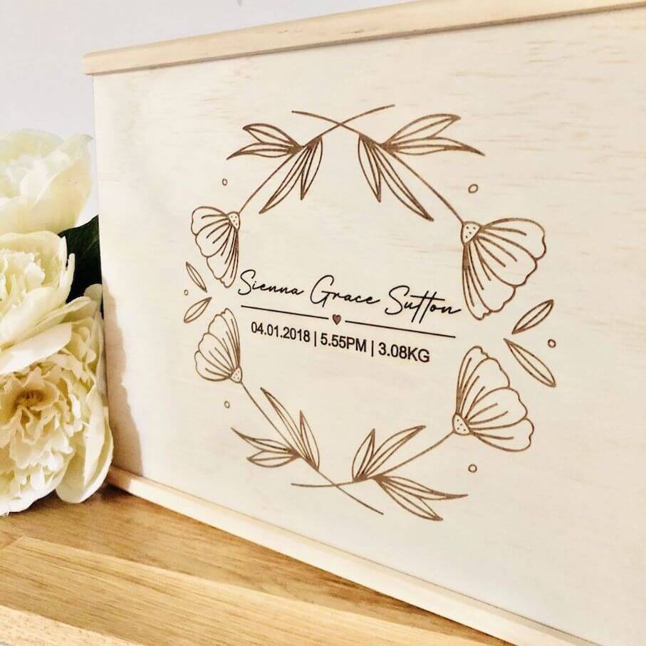 Personalised Wooden Memory Box | Large Baby Keepsake Box