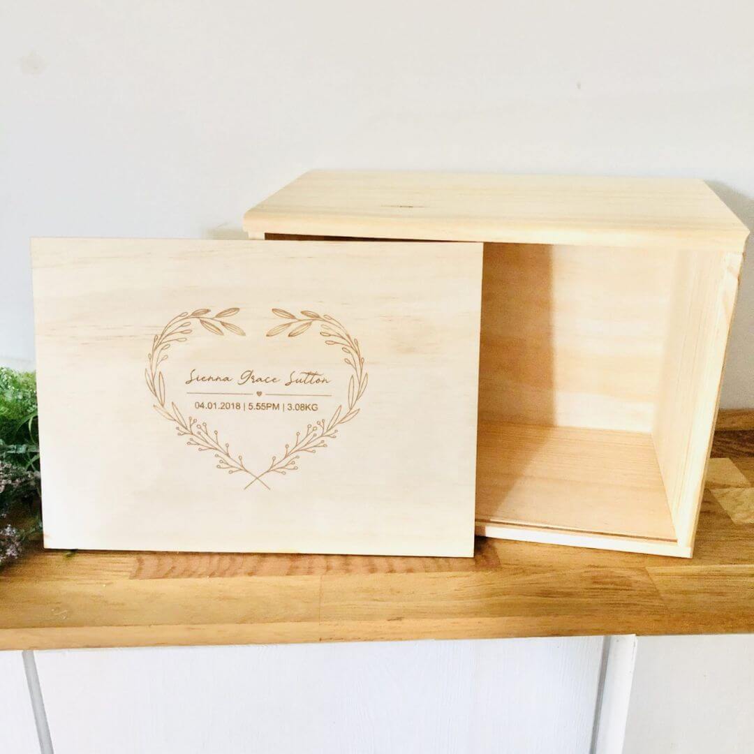 Personalised Wooden Memory Box | Large Baby Keepsake Box