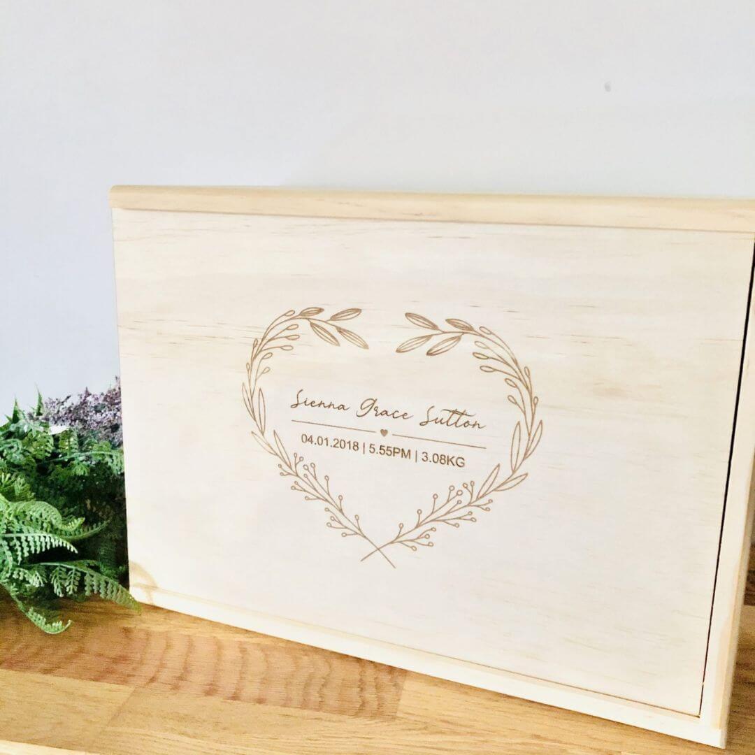 Personalised Wooden Memory Box | Large Baby Keepsake Box