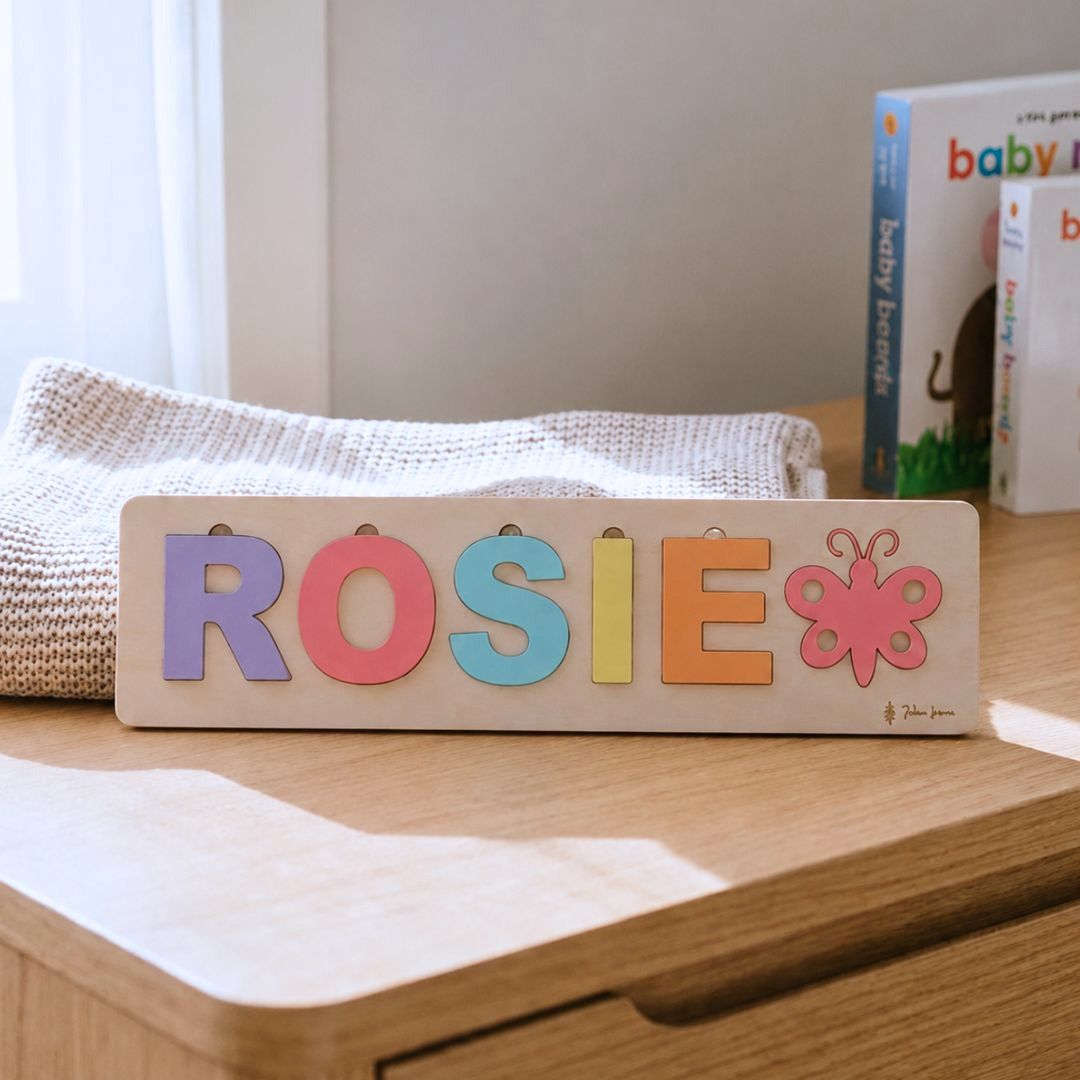 Personalised name puzzle that spells a child's name in bright letters